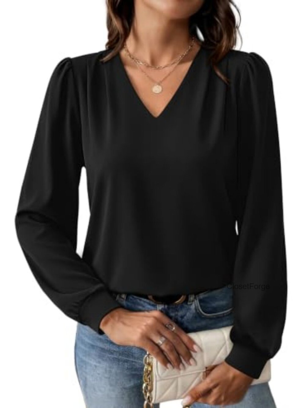Long Sleeve V Neck Blouse Women Dressy Casual Office Top Stretch